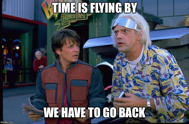 Back To The Future | TIME IS FLYING BY; WE HAVE TO GO BACK | image tagged in back to the future | made w/ Imgflip meme maker