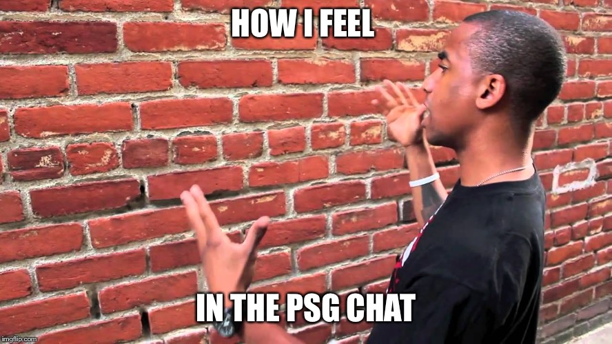 Talking to wall | HOW I FEEL; IN THE PSG CHAT | image tagged in talking to wall | made w/ Imgflip meme maker