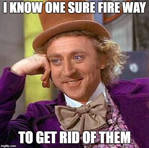 Creepy Condescending Wonka Meme | I KNOW ONE SURE FIRE WAY TO GET RID OF THEM | image tagged in memes,creepy condescending wonka | made w/ Imgflip meme maker