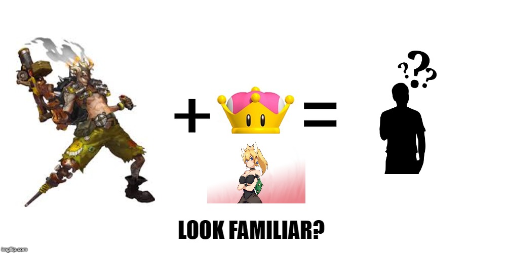 Who's Junkette? | LOOK FAMILIAR? | image tagged in junkette,bowsette | made w/ Imgflip meme maker