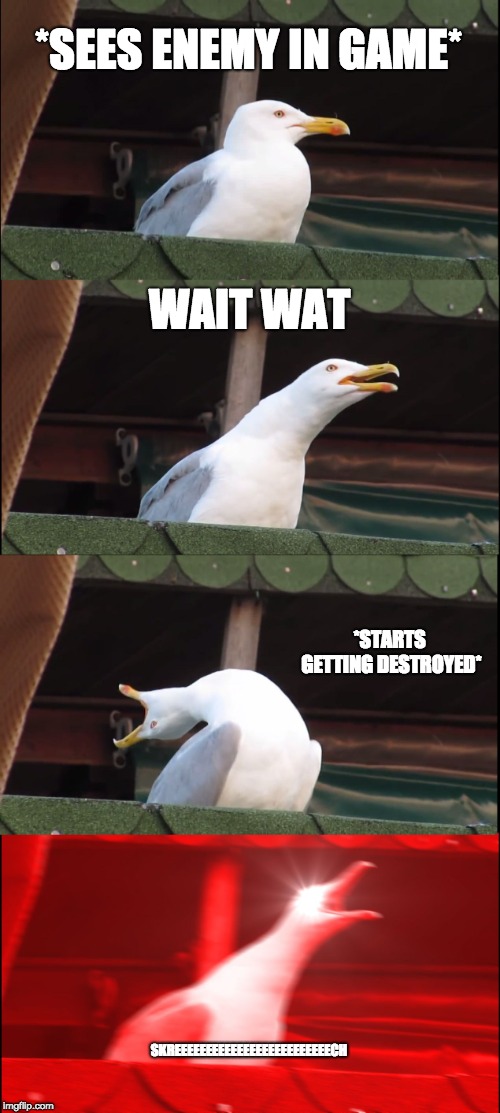 Inhaling Seagull |  *SEES ENEMY IN GAME*; WAIT WAT; *STARTS GETTING DESTROYED*; SKREEEEEEEEEEEEEEEEEEEEEEEEECH | image tagged in memes,inhaling seagull | made w/ Imgflip meme maker