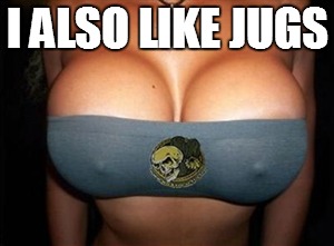 big boobs | I ALSO LIKE JUGS | image tagged in big boobs | made w/ Imgflip meme maker