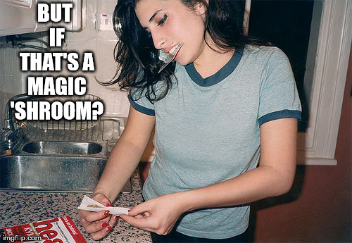Amy Winehouse | BUT IF THAT'S A MAGIC 'SHROOM? | image tagged in amy winehouse | made w/ Imgflip meme maker