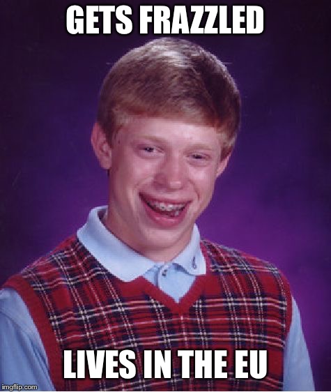 Bad Luck Brian Meme | GETS FRAZZLED LIVES IN THE EU | image tagged in memes,bad luck brian | made w/ Imgflip meme maker