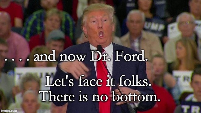No Bottom to Hit | . . . . and now Dr. Ford. Let's face it folks. There is no bottom. | image tagged in trump | made w/ Imgflip meme maker