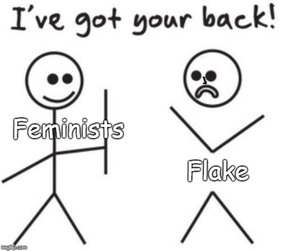 Feminists; Flake | image tagged in got your back | made w/ Imgflip meme maker