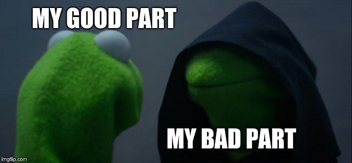 Evil Kermit | MY GOOD PART; MY BAD PART | image tagged in memes,evil kermit | made w/ Imgflip meme maker