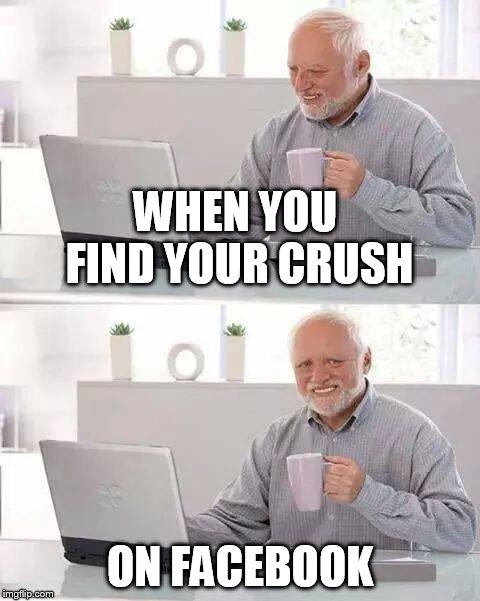 Hide the Pain Harold Meme | WHEN YOU FIND YOUR CRUSH; ON FACEBOOK | image tagged in memes,hide the pain harold | made w/ Imgflip meme maker