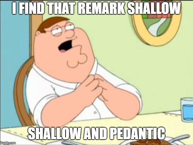 Shallow and pedantic  | I FIND THAT REMARK SHALLOW SHALLOW AND PEDANTIC | image tagged in shallow and pedantic | made w/ Imgflip meme maker