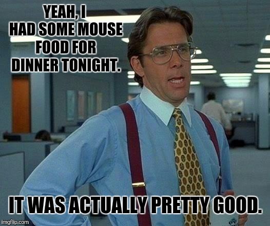 And no, it was not just cheese. :) | YEAH, I HAD SOME MOUSE FOOD FOR DINNER TONIGHT. IT WAS ACTUALLY PRETTY GOOD. | image tagged in memes,mouse,food,redwall | made w/ Imgflip meme maker