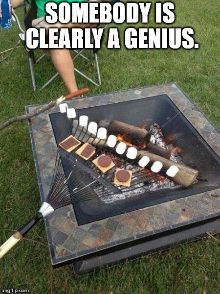 Ingenuity at it's finest. | SOMEBODY IS CLEARLY A GENIUS. | image tagged in s'mores,genius | made w/ Imgflip meme maker