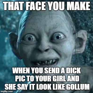 Gollum | THAT FACE YOU MAKE; WHEN YOU SEND A DICK PIC TO YOUR GIRL AND SHE SAY IT LOOK LIKE GOLLUM | image tagged in memes,gollum | made w/ Imgflip meme maker