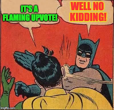 Batman Slapping Robin Meme | IT'S A FLAMING UPVOTE! WELL NO KIDDING! | image tagged in memes,batman slapping robin | made w/ Imgflip meme maker