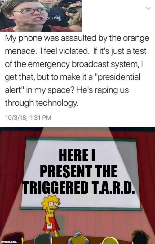 HERE I PRESENT THE TRIGGERED T.A.R.D. | made w/ Imgflip meme maker