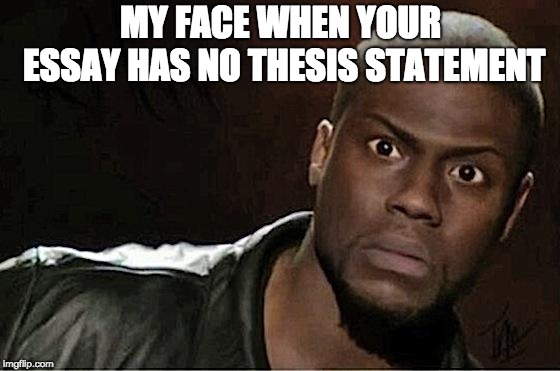 Kevin Hart Meme | MY FACE WHEN YOUR ESSAY HAS NO THESIS STATEMENT | image tagged in memes,kevin hart | made w/ Imgflip meme maker