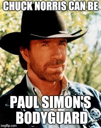 And he can call him Al |  CHUCK NORRIS CAN BE; PAUL SIMON'S BODYGUARD | image tagged in memes,chuck norris,you can call me al,paul simon,ilikepie314159265358979 | made w/ Imgflip meme maker