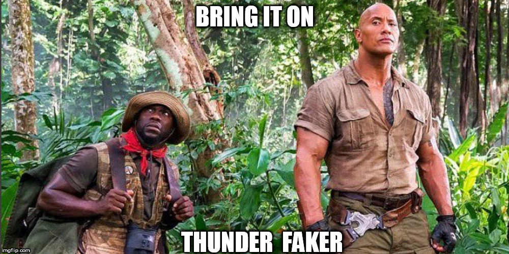 can you smell this? | BRING IT ON; THUNDER  FAKER | image tagged in undertaker,the rock,bring,it,on | made w/ Imgflip meme maker