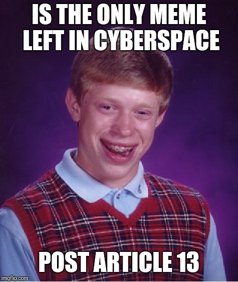 Bad Luck Brian | IS THE ONLY MEME LEFT IN CYBERSPACE; POST ARTICLE 13 | image tagged in memes,bad luck brian | made w/ Imgflip meme maker