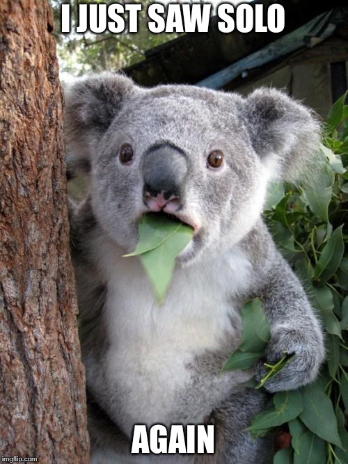 Surprised Koala Meme | I JUST SAW SOLO; AGAIN | image tagged in memes,surprised koala | made w/ Imgflip meme maker