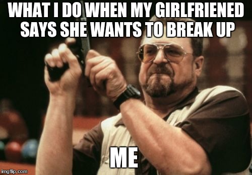 Am I The Only One Around Here | WHAT I DO WHEN MY GIRLFRIENED SAYS SHE WANTS TO BREAK UP; ME | image tagged in memes,am i the only one around here | made w/ Imgflip meme maker