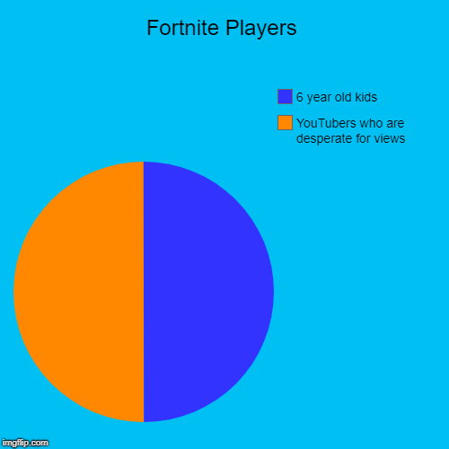 fortnite 101 | Fortnite Players | YouTubers who are desperate for views, 6 year old kids | image tagged in funny,pie charts | made w/ Imgflip chart maker
