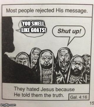 They hated Jesus meme | YOU SMELL LIKE GOATS! | image tagged in they hated jesus meme,smell like goats | made w/ Imgflip meme maker