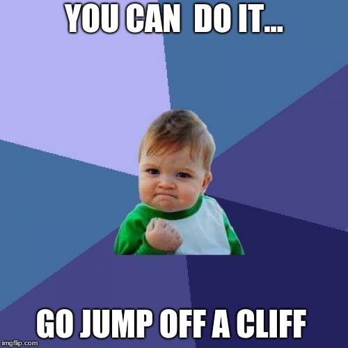 Success Kid | YOU CAN  DO IT... GO JUMP OFF A CLIFF | image tagged in memes,success kid | made w/ Imgflip meme maker