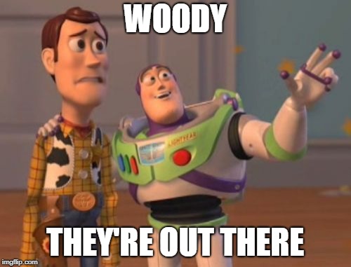 X, X Everywhere | WOODY THEY'RE OUT THERE | image tagged in x x everywhere | made w/ Imgflip meme maker