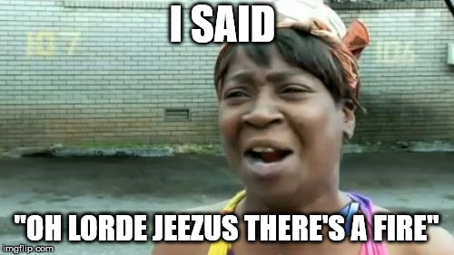 Ain't Nobody Got Time For That Meme | I SAID "OH LORDE JEEZUS THERE'S A FIRE" | image tagged in memes,aint nobody got time for that | made w/ Imgflip meme maker