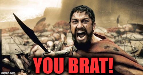 Sparta Leonidas Meme | YOU BRAT! | image tagged in memes,sparta leonidas | made w/ Imgflip meme maker