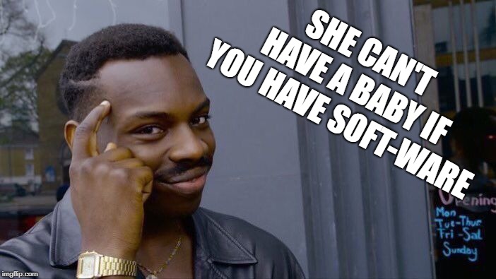 Roll Safe Think About It Meme | SHE CAN'T HAVE A BABY IF YOU HAVE SOFT-WARE | image tagged in memes,roll safe think about it | made w/ Imgflip meme maker