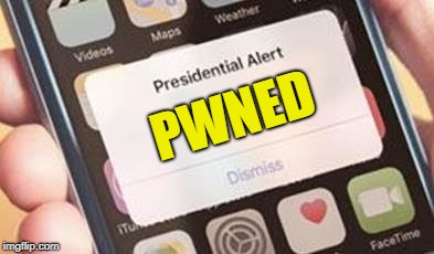 Presidential Alert Meme | PWNED | image tagged in presidential alert | made w/ Imgflip meme maker