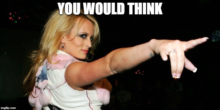 Stormy Daniels | YOU WOULD THINK | image tagged in stormy daniels | made w/ Imgflip meme maker