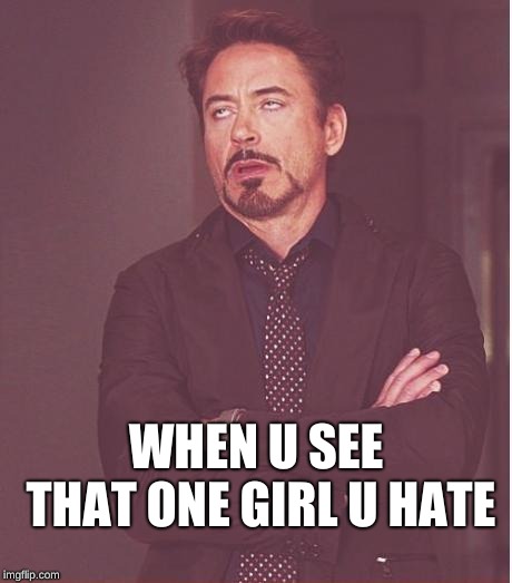 Face You Make Robert Downey Jr Meme | WHEN U SEE THAT ONE GIRL U HATE | image tagged in memes,face you make robert downey jr | made w/ Imgflip meme maker