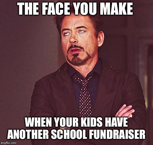 Annoyed face | THE FACE YOU MAKE; WHEN YOUR KIDS HAVE ANOTHER SCHOOL FUNDRAISER | image tagged in annoyed face | made w/ Imgflip meme maker
