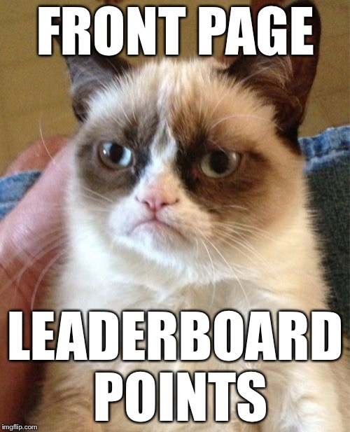 Grumpy Cat Meme | FRONT PAGE LEADERBOARD POINTS | image tagged in memes,grumpy cat | made w/ Imgflip meme maker