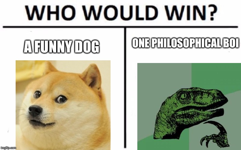 Who Would Win? | ONE PHILOSOPHICAL BOI; A FUNNY DOG | image tagged in memes,who would win | made w/ Imgflip meme maker