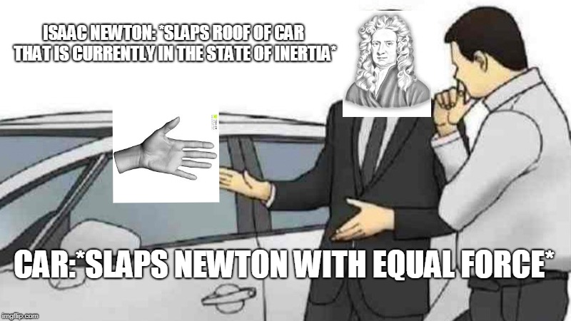 A Car Salesman Slaps Roof Of Car meme. 