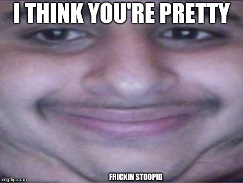 I THINK YOU'RE PRETTY; FRICKIN STOOPID | image tagged in stoopid homework | made w/ Imgflip meme maker