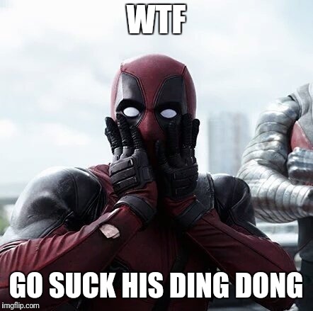 Deadpool Surprised Meme | WTF; GO SUCK HIS DING DONG | image tagged in memes,deadpool surprised | made w/ Imgflip meme maker