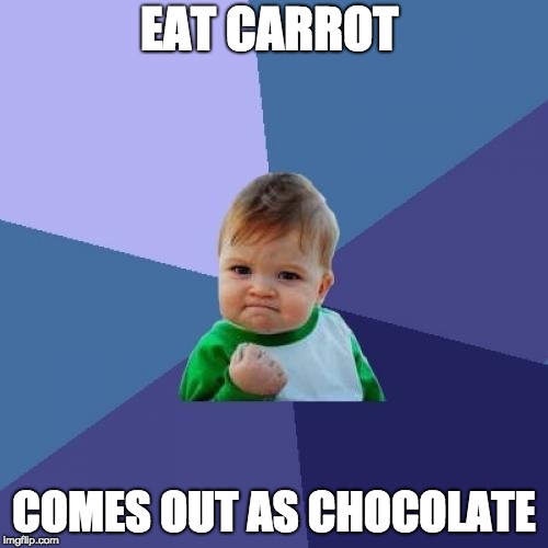 Success Kid | EAT CARROT; COMES OUT AS CHOCOLATE | image tagged in memes,success kid | made w/ Imgflip meme maker