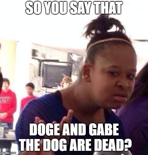 Black Girl Wat Meme | SO YOU SAY THAT; DOGE AND GABE THE DOG ARE DEAD? | image tagged in memes,black girl wat | made w/ Imgflip meme maker