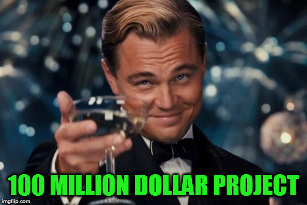 Leonardo Dicaprio Cheers Meme | 100 MILLION DOLLAR PROJECT | image tagged in memes,leonardo dicaprio cheers | made w/ Imgflip meme maker