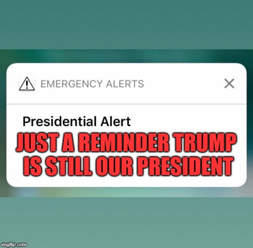 Presidential Alert | JUST A REMINDER TRUMP IS STILL OUR PRESIDENT | image tagged in presidential alert | made w/ Imgflip meme maker
