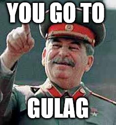 YOU GO TO; GULAG | image tagged in joseph stalin,memes | made w/ Imgflip meme maker