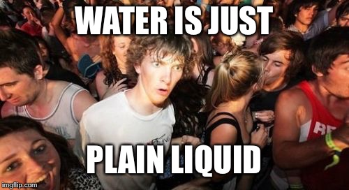 Sudden Clarity Clarence Meme | WATER IS JUST; PLAIN LIQUID | image tagged in memes,sudden clarity clarence | made w/ Imgflip meme maker