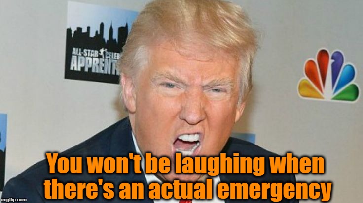 You won't be laughing when there's an actual emergency | image tagged in trump mad | made w/ Imgflip meme maker