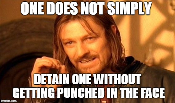 One Does Not Simply Meme | ONE DOES NOT SIMPLY; DETAIN ONE WITHOUT GETTING PUNCHED IN THE FACE | image tagged in memes,one does not simply | made w/ Imgflip meme maker