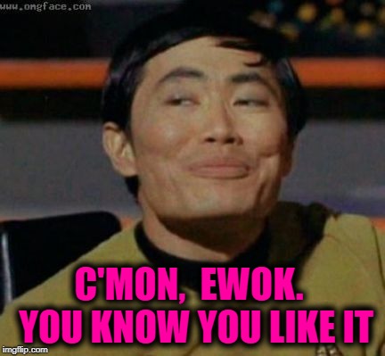 sulu | C'MON,  EWOK.  YOU KNOW YOU LIKE IT | image tagged in sulu | made w/ Imgflip meme maker