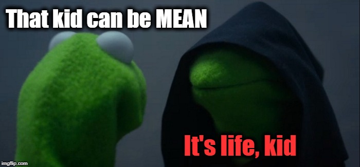 Evil Kermit Meme | That kid can be MEAN It's life, kid | image tagged in memes,evil kermit | made w/ Imgflip meme maker